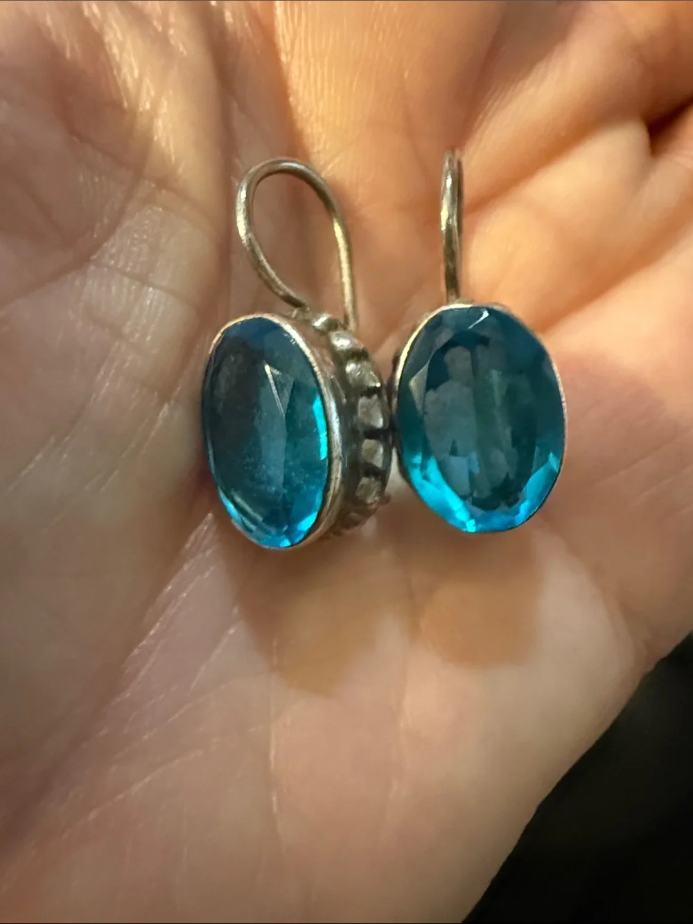 Blue Oval Crystal Drop Earrings - Unbranded